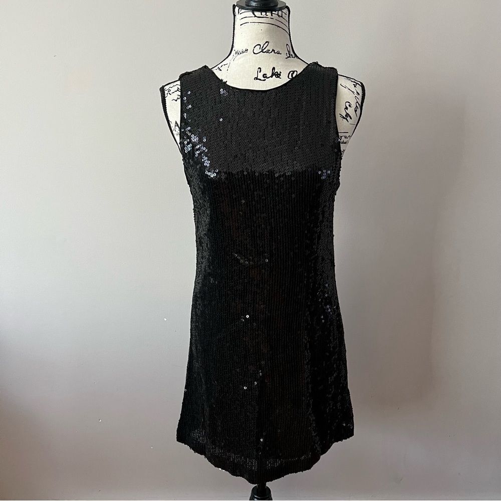 Alice & Olivia kamryn black sequin cowl neck back mini dress 4